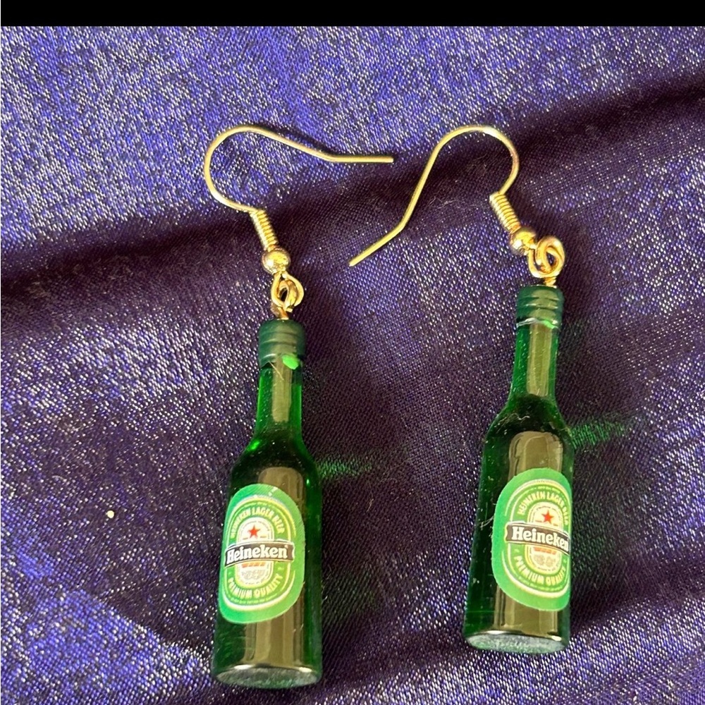 Heineken Mini Bottle Dangle Earrings - Green